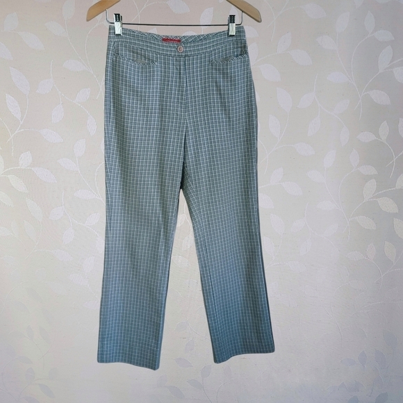 Vintage Esprit High Rise Straight Leg Preppy Academia Plaid Trouser Sage Green - Picture 2 of 16